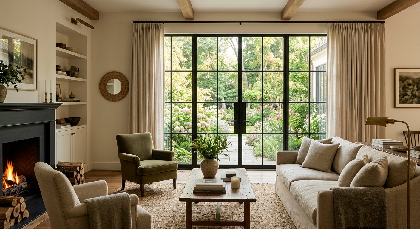 Energy-efficient picture windows in a renovated living room